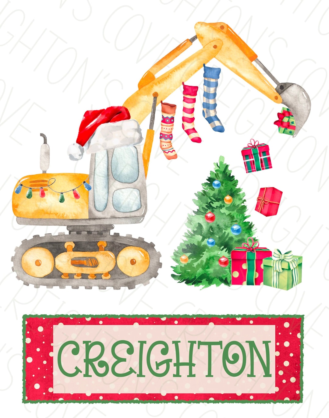 Christmas Kids Excavator Christmas Tree Boy Watercolor Shirt Png