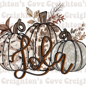 Lola pumpkin sublimation PNG, animal print pumpkins, fall sublimation design, cowhide pumpkin PNG