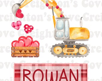 Valentine excavator digital download Kids Valentine PNG boys Valentine’s Day designs Valentine’s Day instant download Kids heart PNG