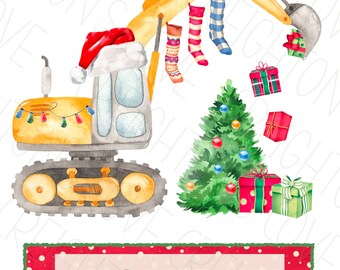 Christmas excavator sublimation PNG design, toddler boys Christmas PNG, boys Christmas sublimation design, boys Christmas shirt PNG