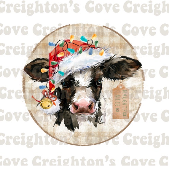 Christmas cow with Santa hat PNG, Kids Christmas sublimation design, Cow Christmas digital download, best seller, Toddler shirt design