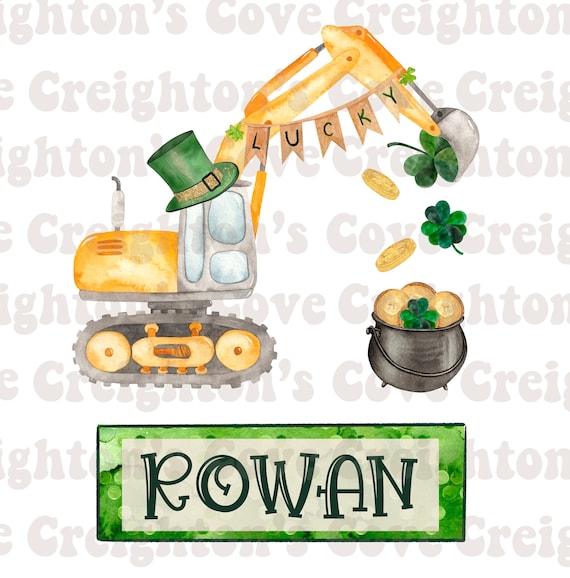 St Patricks Day Excavator digital download, Kids St Patrick PNG, boys St Patricks designs, St Patricks Day instant download, Kids PNG