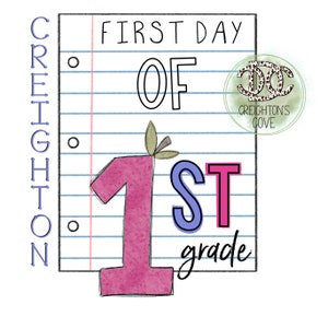 First day of 1st grade PNG, first grade PNG, first day of school sublimation design, digital download, kids PNG, girls school design