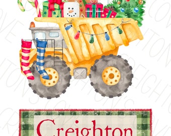Christmas dump truck PNG, toddler boys Christmas sublimation design, toddler Christmas PNG, Construction, Boys Christmas PNG