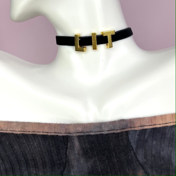 LIT Name Word Choker Stainless Steel Velvet Choker Necklace