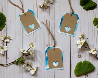 Watercolor Heart Gift Tags  - Set of 12 - Blank on Back