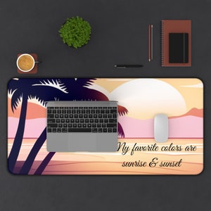 Coastal Office Decor, Kawaii Beach Sunrise Desk Mat, Coastal Shoreline Mouse Pad, Tropical Office Decor & Extended Keyboard Mat