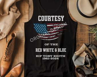 En memoria de Toby Keith 1961 a 2024 Camiseta azul blanca roja limitada Unisex 100% camiseta sin mangas de algodón, tanque de jersey de música country para él o ella