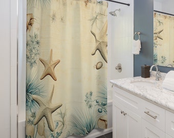 Cottage Core Beach Shower Curtain, Seashells And Starfish Beach Coastal Home Decor Tropical Waterproof Curtain Bathroom