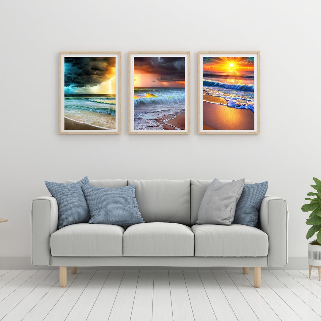 Retro Beach Scenes Wall Art Prints Coastal Prints California Etsy