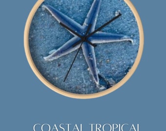 Coastal Clock, Nautical Blue Starfish Beach House Clock, Beach Home Housewarming Gift