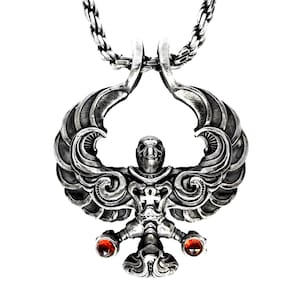 Horus Amulet: Handmade 100% Sterling Silver Ancient Egyptian God Pendant set with Natural Blue Sapphires (with Sterling Silver Chain)