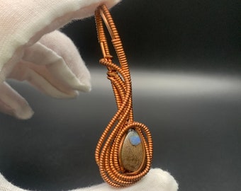 Copper Wire Wrapped Boulder Opal Crystal/Gemstone Pendant