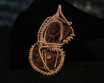 Sterling Silver Wire Wrapped Pendant Made with Two Ammonite Stones