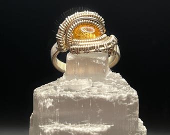 Size 10- Citrine Wire Wrapped Ring in Sterling Silver
