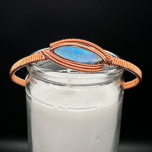 Pulseira de cristal labradorita azul escuro/pedra preciosa de cobre - tamanho grande