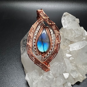 Blue Labradorite Crystal/Gemstone Copper and Silver Wire Wrapped Pendant