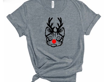 Cat Reindeer Shirt, Christmas Cat, Rudolph cat, funny Christmas cat
