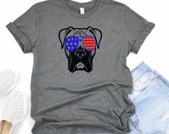 Boxer dog shirt, Boxer dog mom, Dog Mom, 4th of July Boxer Tank, boxer with glasses
