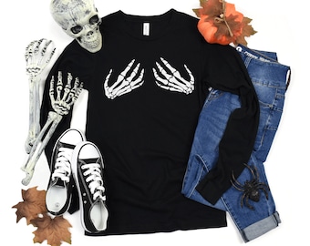 Skeleton boob grabbing shirt, boob grabbing skeleton, skeleton grabbing boobs shirt, Halloween