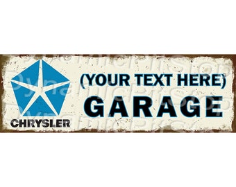 Custom Chrysler Garage Sign: Rustic Tin decor, Personalized Gift