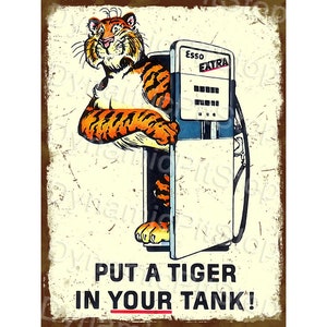 Esso Tiger Rustic Tin Sign, Workshop,Australian made
