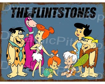 Flintstones Rustic Tin Sign: Retro cartoon decor, Australian made