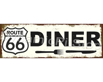 Route 66 Diner Tin Sign: Retro style decor, Australian made