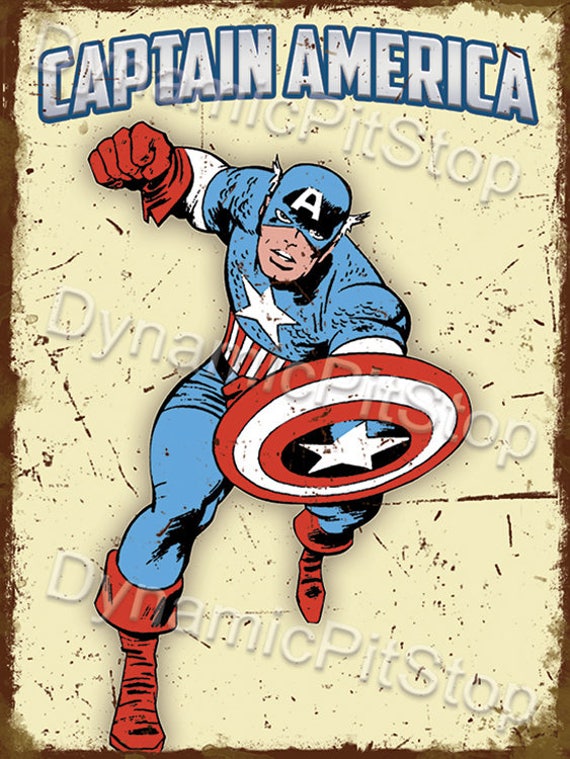 CAPTAIN AMERICA//MARVEL RETRO;ANTIQUE-STYLE METAL WALL SIGN 40X30cm SUPERHERO