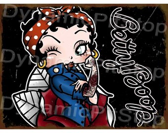 Betty Boop Tattoo Rustic Tin Sign:  Retro Betty Decor,  Australian made