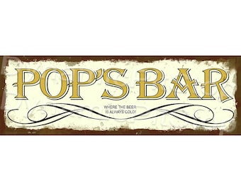 Pop's Bar Sign: Rustic Tin Gift, Australian made