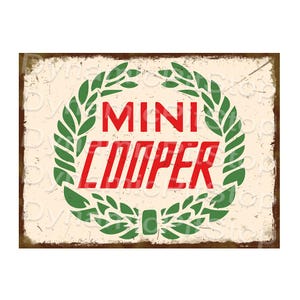 Mini Cooper Tin Sign: Rustic Logo Decor, Australian made