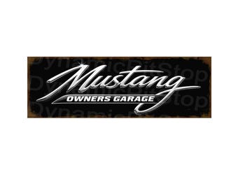 Letrero rústico de metal Mustang Garage: Decoración para taller - Hecho en Australia