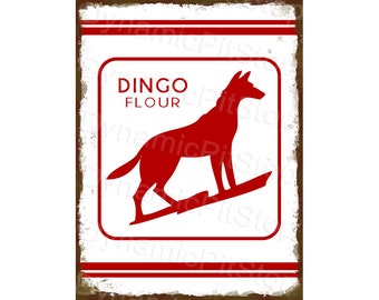 Letrero rústico de hojalata de Dingo Flour: publicidad retro, hecho en Australia