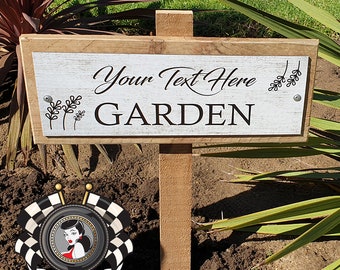 Letrero rústico personalizado para jardín: estaca de madera personalizada, placa para exteriores, hecho en WA
