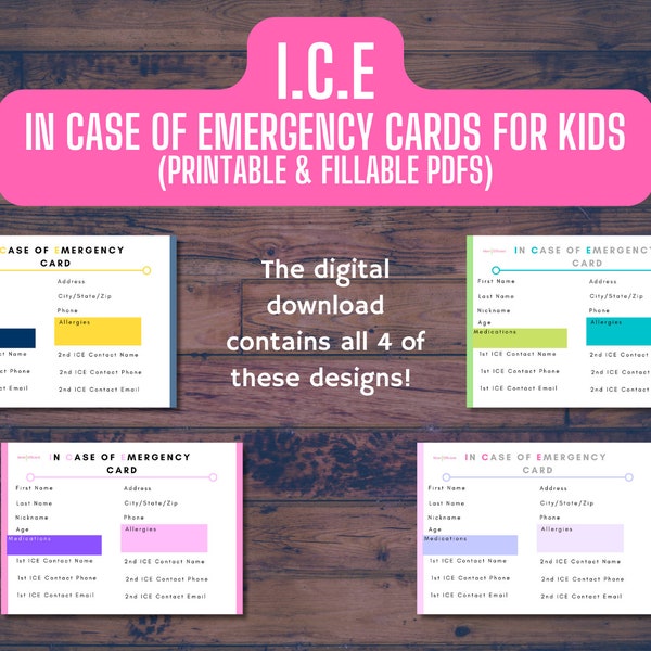 Kids Emergency Info Card | Backpack Safety Card | Editable | Instant Download