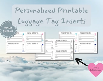 Afdrukbare insteekkaarten voor reislabels - Gepersonaliseerde bagagelabel - Aangepaste reislabels - ID-labels voor doe-het-tassen - Direct downloaden - Reizen