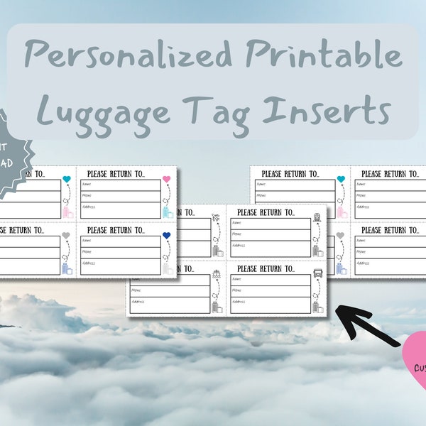 Printable Custom Travel Tag Inserts - Personalized Luggage Tag - Custom Travel Tags - DIY Bag ID Labels - Instant Download - Travel