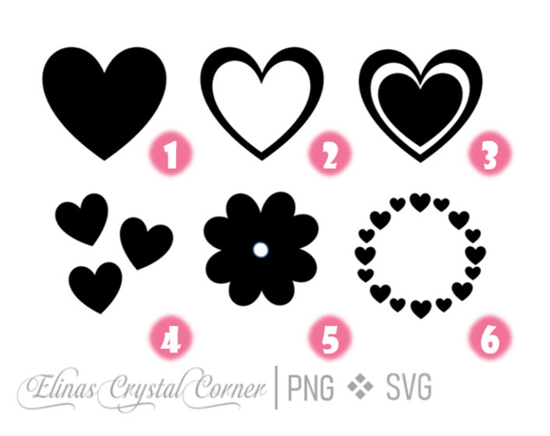 Heart SVG Bundle PNG | 6 Heart Designs Cut File Cricut Silhouette ...