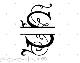 Letter S monogram, monogram, gesplitst alfabetmonogram, gesplitste letterlettertype, bruiloftlettertype, kalligrafielettertype, SVG, png-bestand - tekst