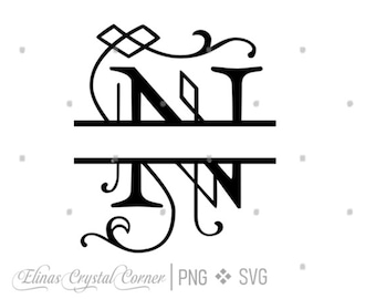 Letter N Monogram, Monogram, Split Alphabet Monogram, Split Letter Font, Wedding Font, Calligraphy Font, SVG, PNG File - Text