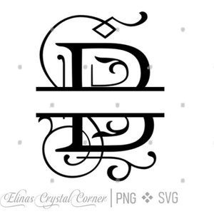 May include: Black and white split monogram design featuring the letters "SD" in an elegant, ornate font. The design includes decorative swirls and flourishes. The text "Elinas Crystal Corner | PNG SVG" is at the bottom.