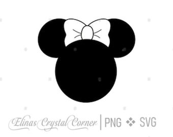 ミニーマウス SVG PNG | マウスの耳とリボンのシルエットカットファイル Cricut デジタルダウンロード