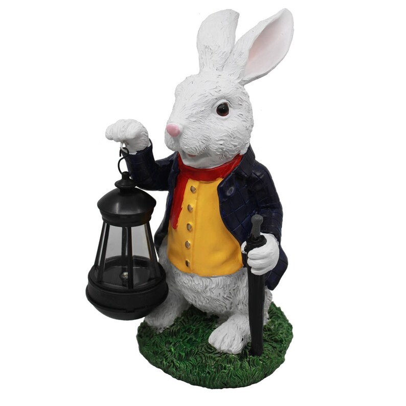 Garden Rabbit Statue With Solar Lantern Etsy