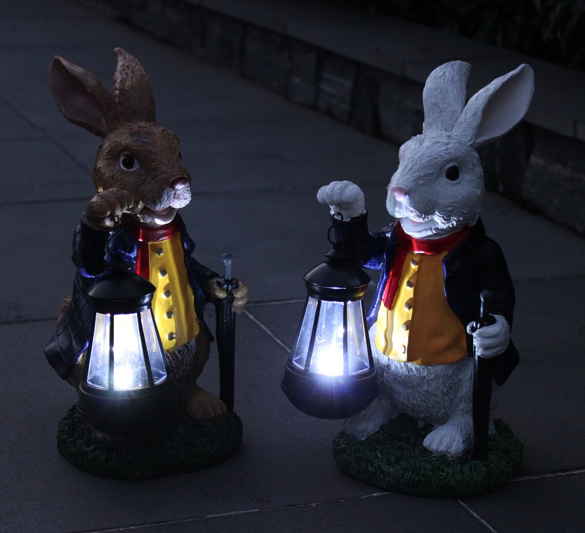 Garden Rabbit Statue With Solar Lantern | Etsy