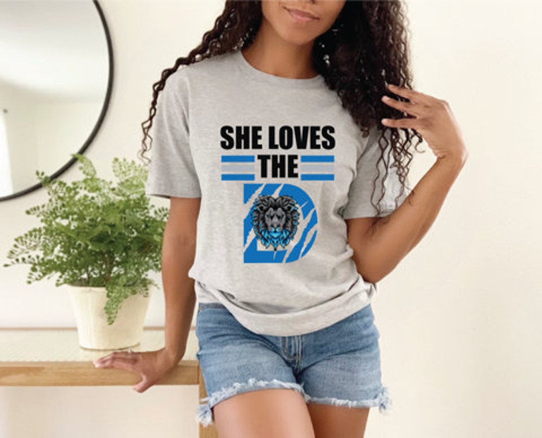 She Loves the D Funny Womens T Shirt Lions Football T Shirt super Bowl