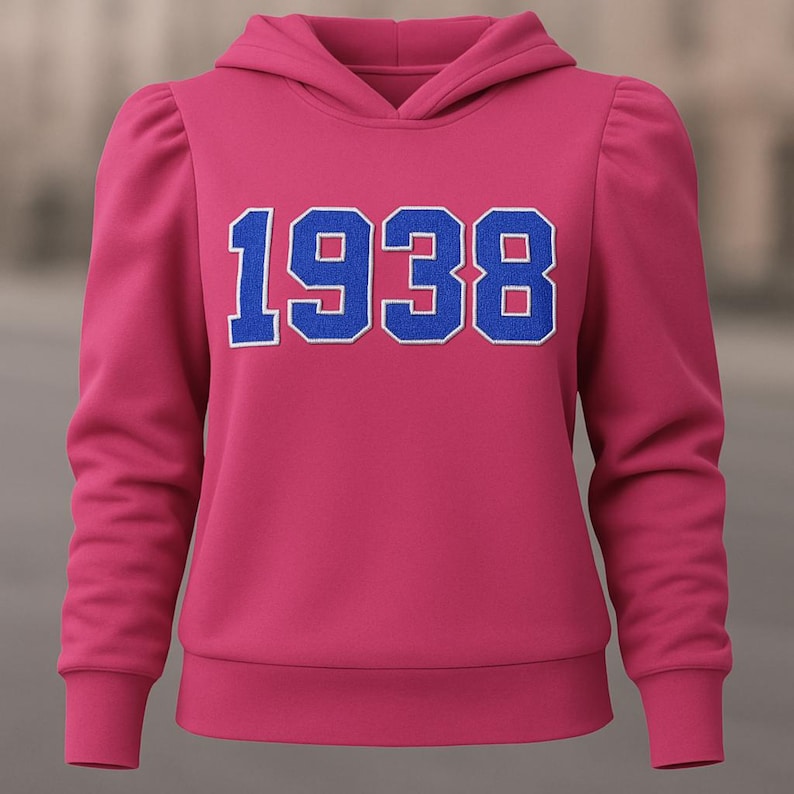 1938 / Sudadera con capucha bordada con purpurina / Camisetas de mamá / / Jack y Jill imagen 3