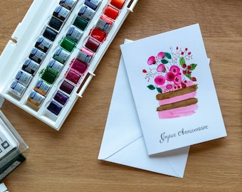 De verjaardagskaart van de vrouw of van het meisje, originele hand-geschilderde aquarel
