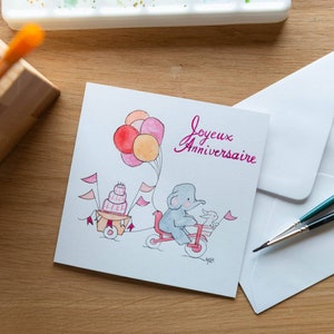Carte d'anniversaire enfant, Aquarelle originale peinte à la main