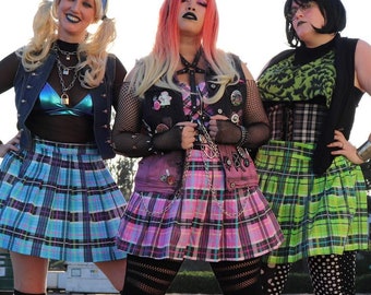 New Colors! Plaid Pleated Skirt - With Pockets